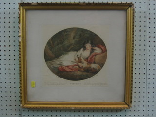 After D Gardner, a coloured etching "Fidelity"  contained in a gilt frame 8" oval