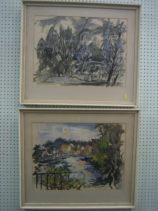 A pair of watercolours "Continental Scenes" 14" x 19" indistinctly signed