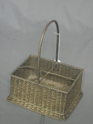 A rectangular silver plated 4 division cruet frame in the form of a basket