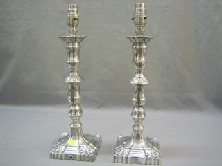  A pair of Rococo style silver plated table lamps 12"