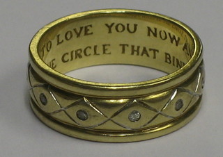 A 9ct gold wedding band, the interior engraved a sentimental motto