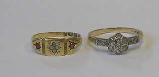A lady's 18ct gold cluster dress ring set illusion set diamonds and an 18ct gold dress ring set diamonds and rubies