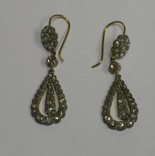 A pair of lady's gold drop earrings set rose cut diamonds