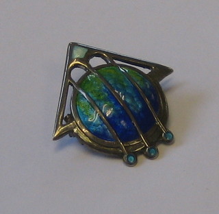 An Art Nouveau silver and blue enamelled brooch