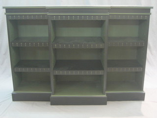 A Victorian style ebonised breakfront bookcase fitted adjustable shelves 54"