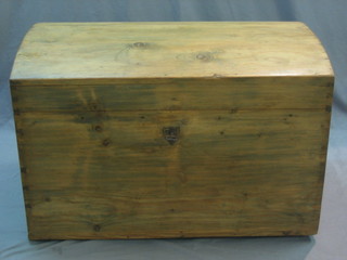 A Continental pine domed trunk with iron handle 32"