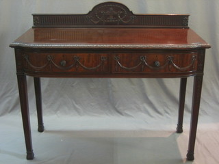 A 19th Century Georgian style carved mahogany serving/side table with raised back, the base fitted 2 drawers, raised on square tapering supports ending in spade feet 47"