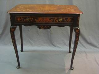 A 19th Century Dutch marquetry centre table of serpentine outline, inlaid throughout, fitted a drawer and raised on cabriole supports 31"