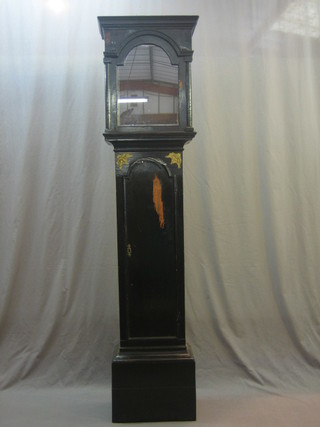 A dark oak longcase clock case, the hood window measuring 16" x 12", overall length 83"