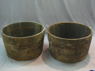A pair of coopered oak garden planters 25"