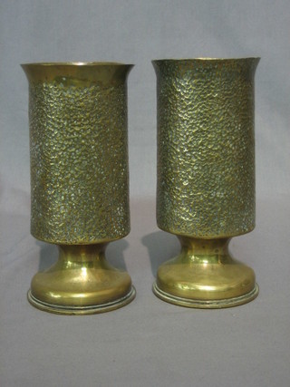 A pair of French Art candlesticks formed from a pair of WWI 18 pounder shell cases 9"