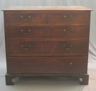 A 19th Century mahogany chest of 2 short and 3 long drawers with brass drop handles, raised on bracket feet 43"
