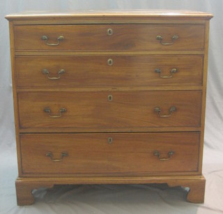 A Georgian mahogany chest of 4 long drawers with brass swan neck drop handles raised on bracket feet 41"