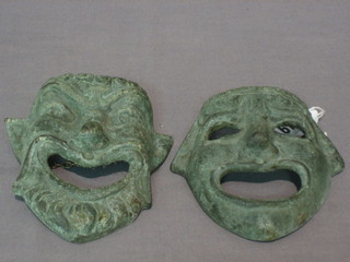 A pair of bronze theatrical style masks 4"