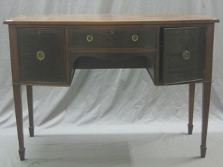 A 19th Century mahogany bow front sideboard fitted 1 long drawer flanked by a short drawer and cupboard, raised on square tapering supports 48"