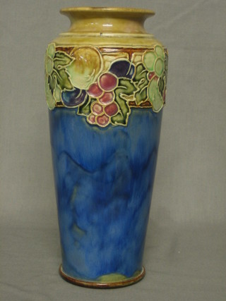 A Royal Doulton blue salt glazed vase with floral decoration, the base marked Royal Doulton X8721D 16 51 10 9"