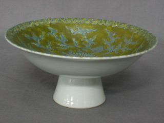 A 17th/18th Century Oriental porcelain green and floral decorated bowl on stand, the base with 6 character mark 7"