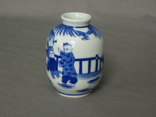 A 19th Century Oriental blue and white vase, the base with 6 character mark 3"