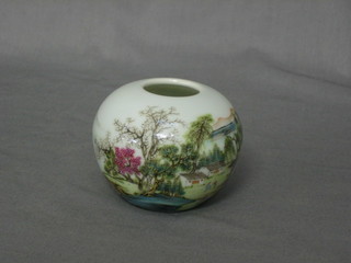 An Oriental globular shaped porcelain vase decorated boats, the base with seal mark 2"
