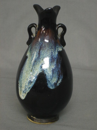 A 17th/18th Century Oriental black glazed twin handled vase 6"