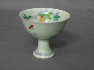 A 17th/18th Century Oriental pedestal cup with floral decoration the base with 6 character mark 3"