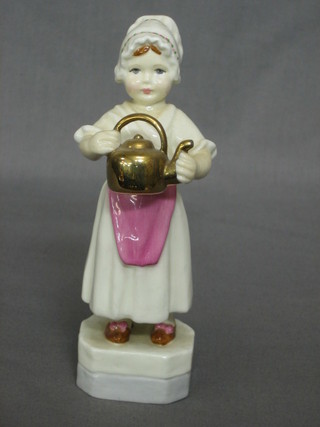 A Royal Worcester figure modelled by F J Doughty - Polly Put The Kettle On, the base with black Worcester mark 3303 6"