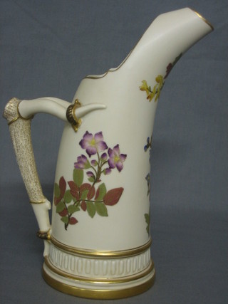 A Royal Worcester blush ivory ground jug with stag horn effect handle, the base marked 1116 10"