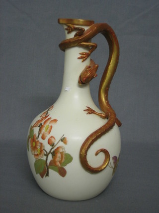 A Royal Worcester blush ivory ground jug with lizard handle, the base marked 1094  9 1/2"