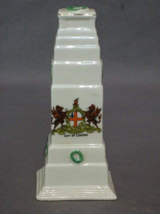 An Arcadian crested china model of the Cenotaph decorated The Arms of the City of London 5 1/2"