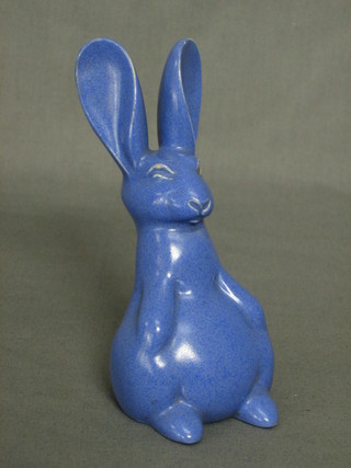 A blue glazed Poole Pottery figure of a seated rabbit, the base with impressed mark Poole 5 1/2"