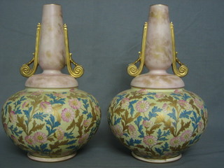 A pair of Old Hall Worcester style porcelain twin handled vases 14"
