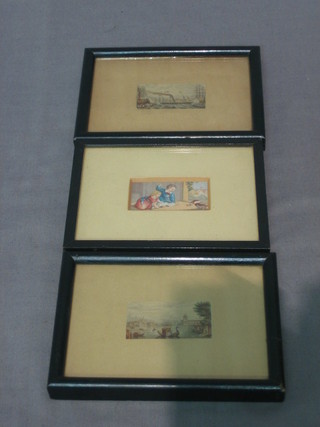 3 miniatures prints "The Royal Yacht Osborne, Needle Box Feeding The Cat and The Royal Naval College Greenwich" 1" x 2"