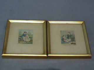 A pair of  coloured prints of "Seated Children" 2" x 1 1/2"