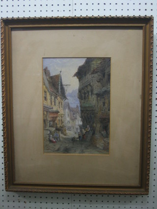 J Barnett, watercolour "Street Scene Dinan" 12" x 8 1/2"