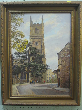 Nancy Bailey, oil painting on canvas "The Parish Church Cirencester" 22" x 16"