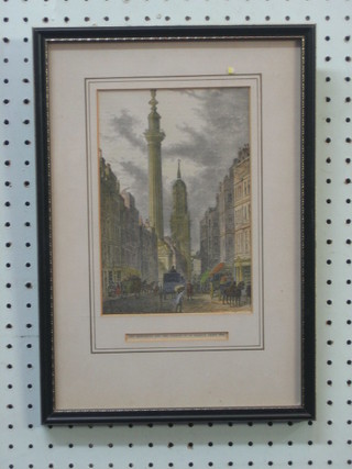 A 19th Century coloured print "Monument and Church of St Magnus" 8" x 5"