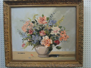 Bridge, oil on canvas, still life study "Vase of Flowers" 19" x 23"