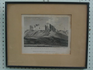 18th Century monochrome print "Nannorbeer Castle" 8"x9"