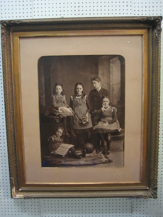 E C Potter, an Edwardian black and white family photograph of standing children 22" x 17"