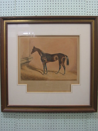 O L D Meado, a coloured print "The Race Horse Mendicant at The Oaks Stakes 1846" printed at St Martin's Lane, 12" x 16"