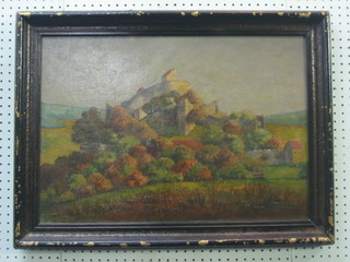 S Chlosser, impressionist oil on canvas "Continental Castle" 16" x 23"