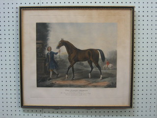 John Wootton, a coloured print "The Darley Arabian", 1 other "The Byerley Turk" and 1 other after George Stubbs "The Godolphin Barb" 11" x 14" contained in Hogarth frames