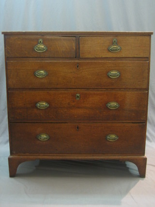 A Georgian honey oak chest of 2 short and 3 long drawers 40"