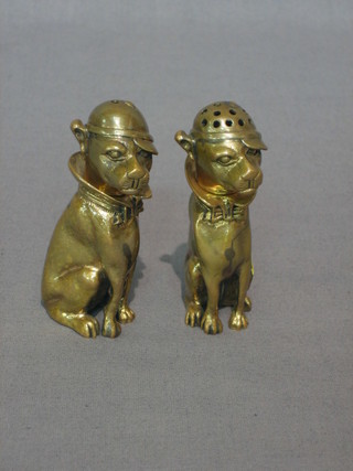 A handsome pair of brass salt and pepper in the form of 2 seated leopards 3"
