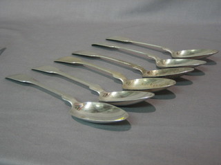 A set of 6 4 19th Century Continental Sterling fiddle pattern table spoons, 12 ozs