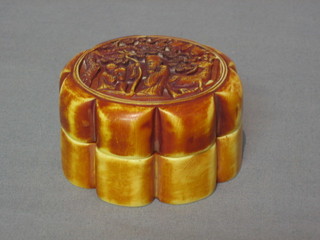 An Oriental circular carved ivory box 3"