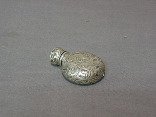 A Victorian oval silver engraved scent bottle, Birmingham 1896, 2"