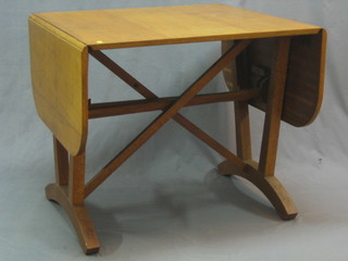 A 19th/20th Century honey oak "Designer" sofa table with unusual locking mechanism, after David Joel 32"