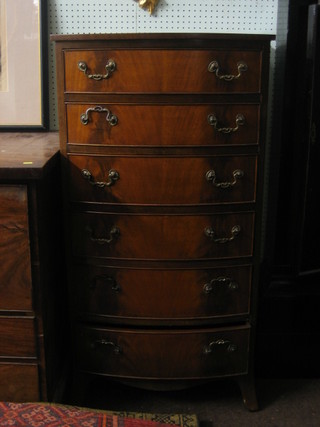 A Georgian style mahogany bow front chest of 6 long drawers, raised on bracket feet 25"