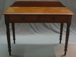 A mahogany wash stand with raised back, fitted 2 drawers, raised on turned supports 42"